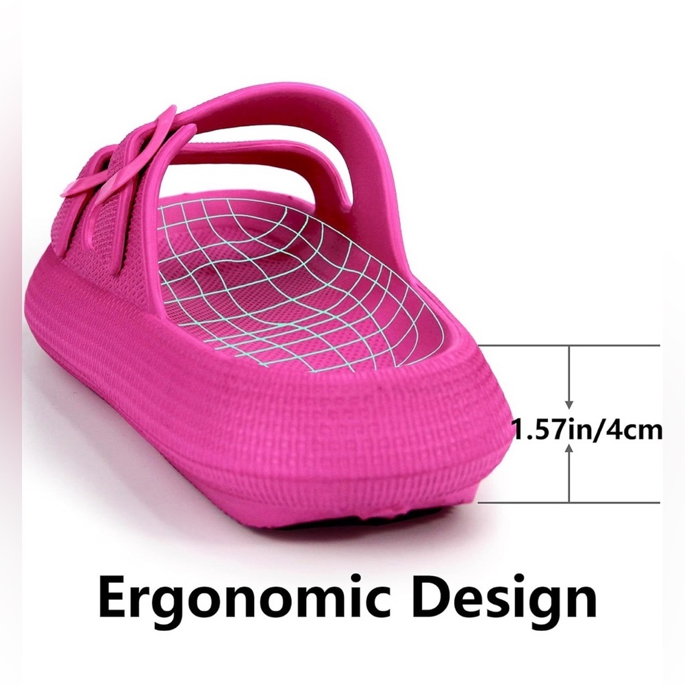 Hot Pink Double-Buckle Slide Sandals by Wewaya, cloud cushion waterproof slipper - Picture 3 of 16